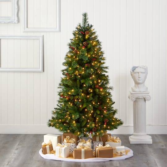 6ft. Pre-Lit Aberdeen Spruce Artificial Christmas Tree, Clear LED Lights